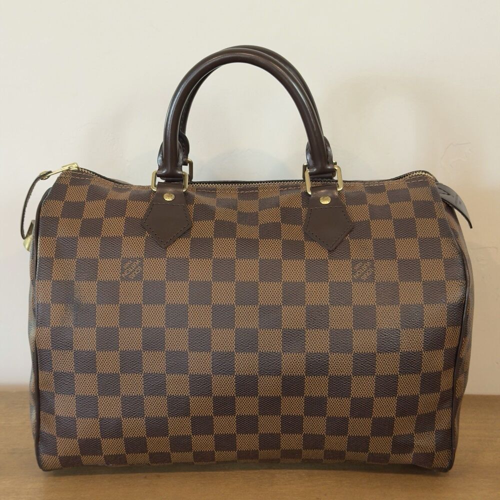 Authentic Louis Vuitton Speedy 30 Damier Ebene Canvas Handbag Satchel W/Lock Key